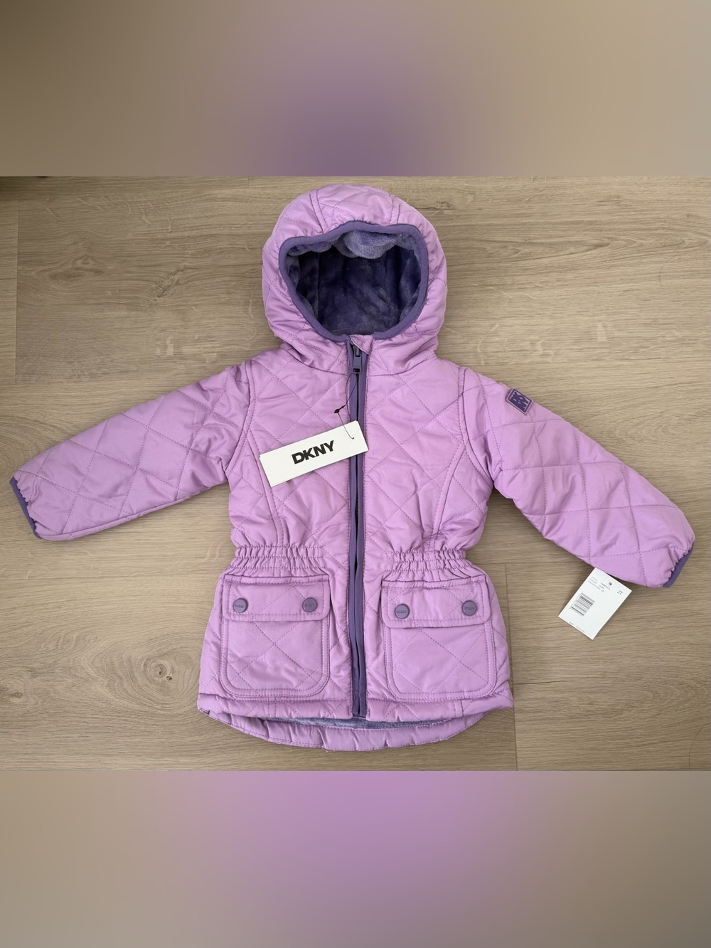 New 2T DKNY Puffer Jacket Quilted Lavender Lilac Cozy Plush Lined Toddler Baby